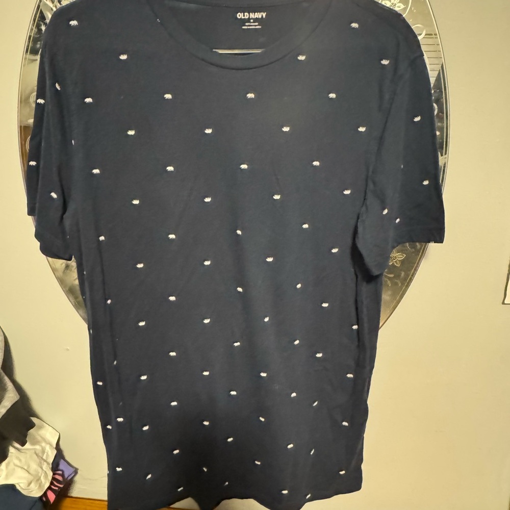 Old Navy Men's Dark Blue Tee with white bears